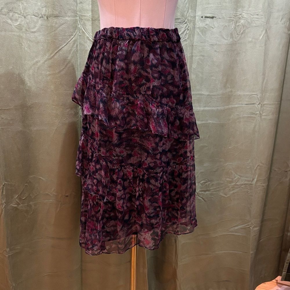 IRO Asymmetrical silk Skirt in Black and Purple, US4